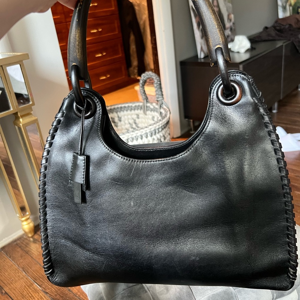 Gucci vintage black handbag with bamboo handle